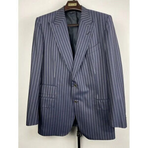 Tom Ford Blue Chalk Striped Wool Basic Base A 2 Button Blazer US Sz 48L/IT 58L